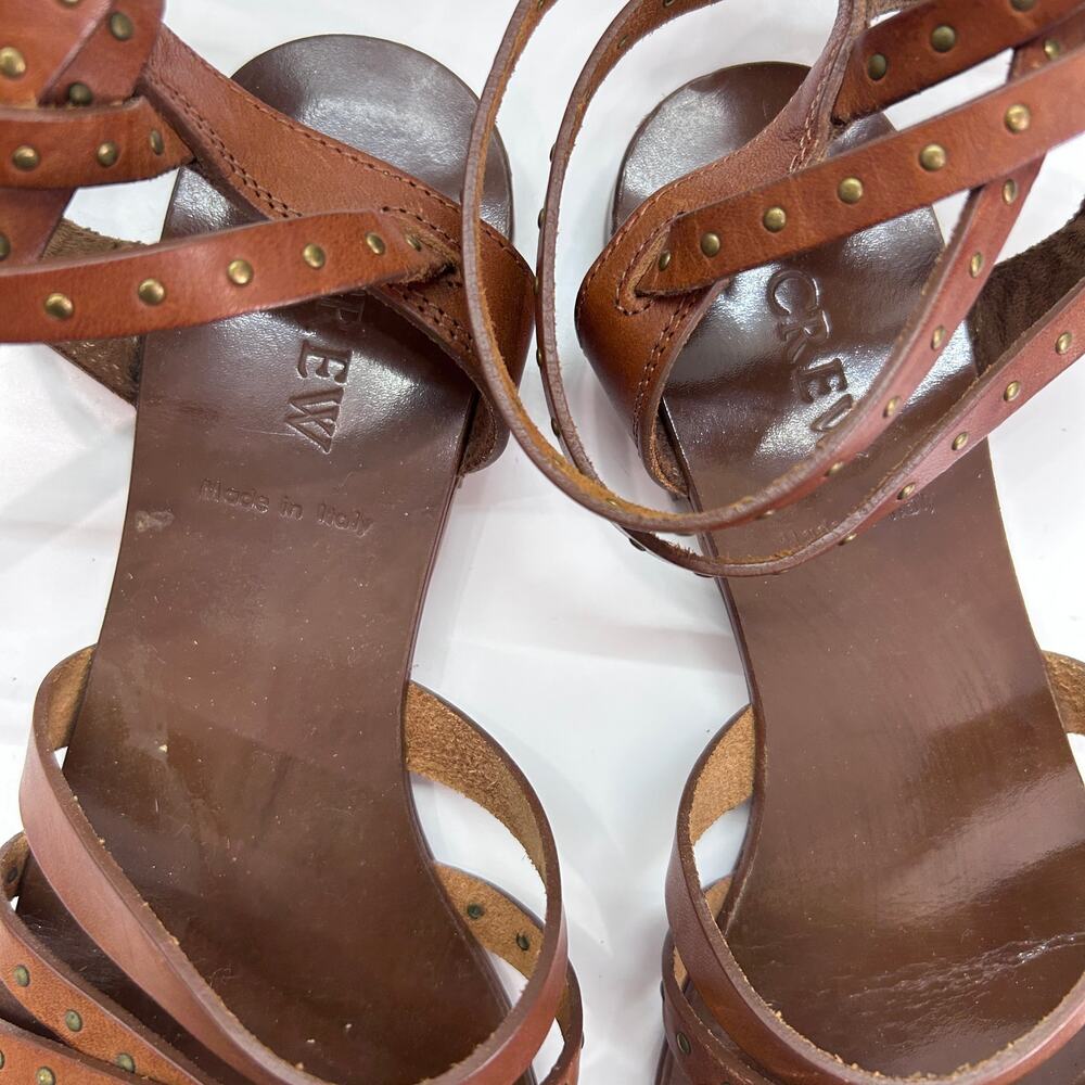 J. Crew Leather Gladiator Sandal 7 Brown Studded Strappy Summer Preppy - Picture 3 of 5